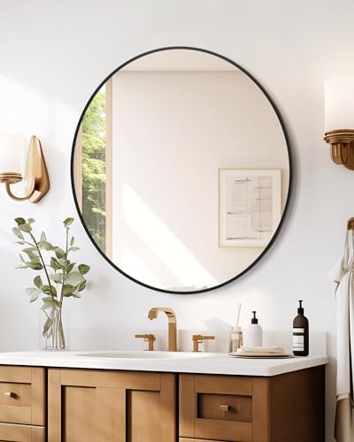 IDEALHOUSE 20 Inch Round Mirror with Matte Black Frame