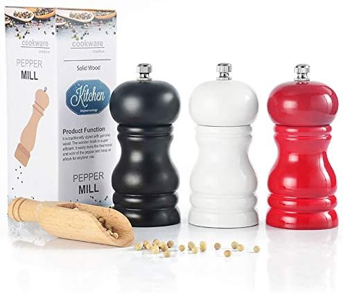Gaone Salt Pepper Grinder Set - Smooth Ceramic with Wooden Body