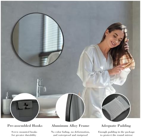 24-Inch Black Round Wall Mirror for Bathroom Entryway Bedroom 1