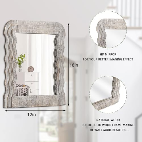 Lzuso Irregular Wood Mirror with Wave Frame