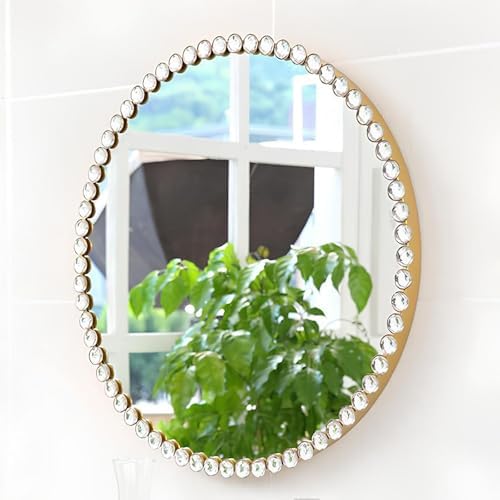 TZUFA Round Mirror with Diamond Metal Frame