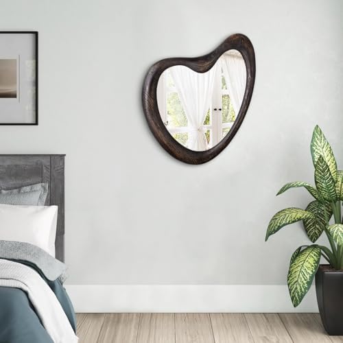 Irregular Wall Mirror with Rustic Black Wood Frame