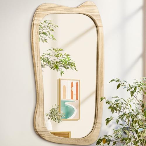 AAZZKANG Asymmetrical Wall Mirror 28x16 Rustic Design