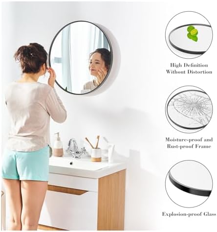 24-Inch Black Round Wall Mirror for Bathroom Entryway Bedroom 1