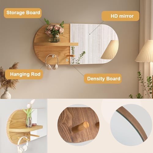 NOIRDA Wall-Mounted Mirror with Shelf and Hooks