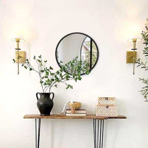 JJUUYOU Round Wall Mirror - Black Circular Bathroom Vanity Mirror