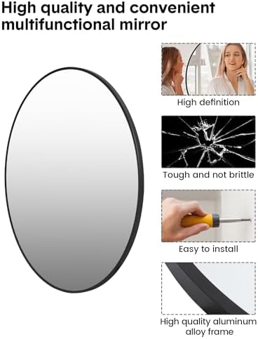 IDEALHOUSE 20 Inch Round Mirror with Matte Black Frame