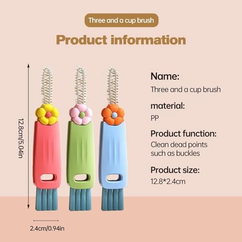 3PCS 3 in 1 Cup Lid Cleaning Brush Set Pink 1