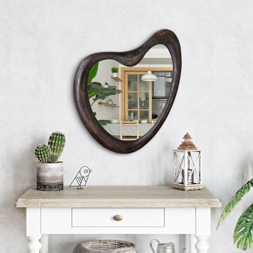 Irregular Wall Mirror with Rustic Black Wood Frame