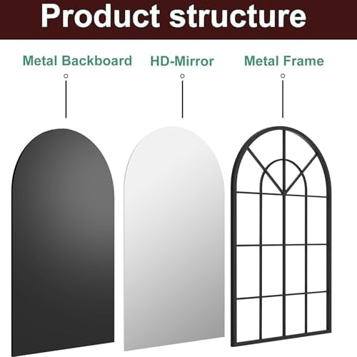 Dewfig Arched Wall Mirror 24x42 Black Iron Frame