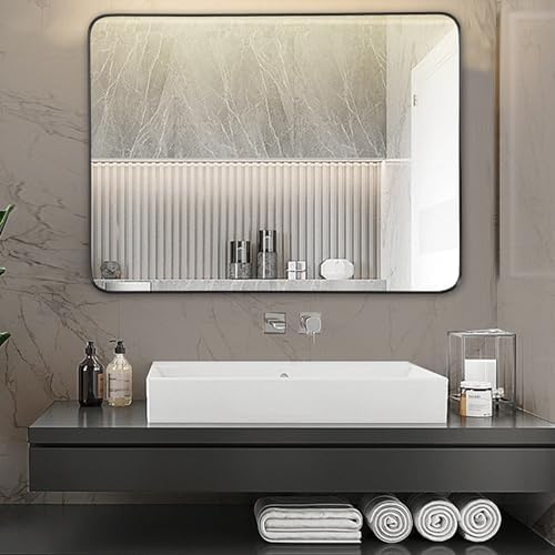 NEWBULIG Round Edge Bathroom Mirror with Thick Black Frame 30x40 Inches