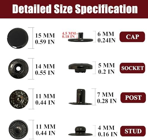 Raydodo 15mm Metal Snap Buttons Kit 12 Sets with Tools