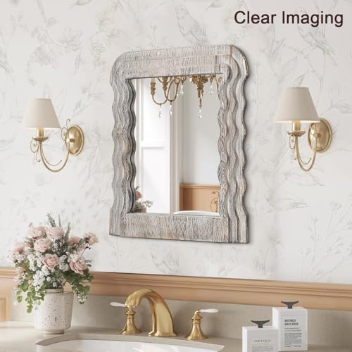 Lzuso Irregular Wood Mirror with Wave Frame