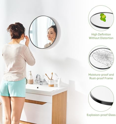 Zibbizo 20-Inch Round Black Wall Mirror for Bathroom Vanity