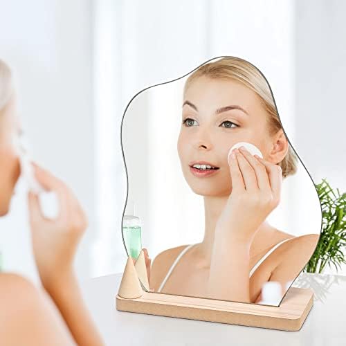 Natsukage Brown Glass Makeup Mirror with Stand and Ring Holder