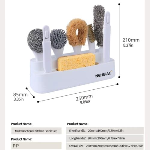 Nehsiac Kitchen Cleaning Brush Set of 7 with Handles and Base