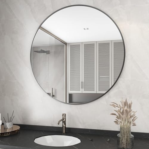 Koonmi 24 Inch Round Black Wall Mirror with Metal Frame