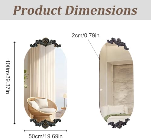Artloge 40x20in Frameless Oval Mirror with Baroque Frame