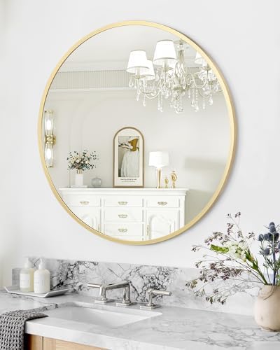 GarveeHome 24-inch Round Mirror with HD Matte Black Metal Frame