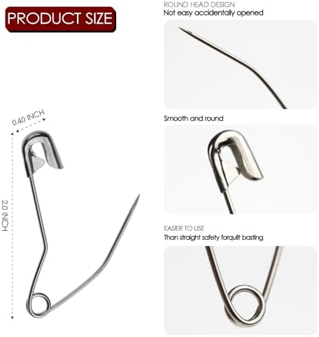 100 Pack Curved Safety Pins for Quilting