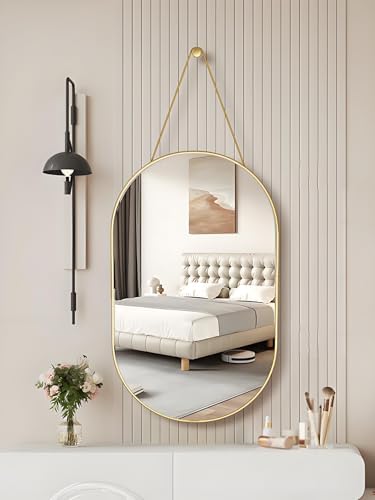 Full Body Mirror with Hanging Braided Rope Gold 30x48cm