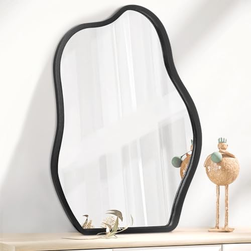 Lzuso Asymmetrical Wood Frame Mirror Oval Unique Modern Decor