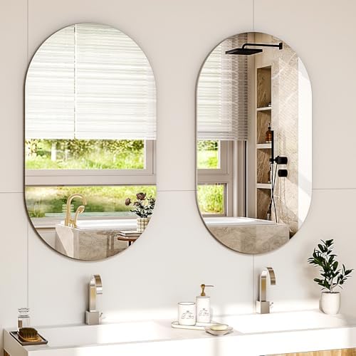 WISSMIELS Oval Frameless Bathroom Mirror - 20x48 Inch Wall Mounted Tempered Glass