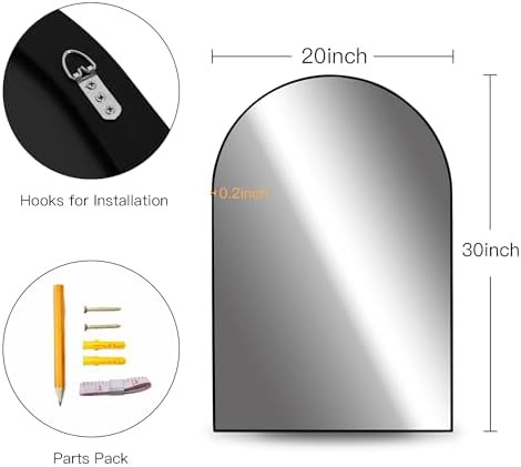 Arched Black Bathroom Mirror 20x30 Inch