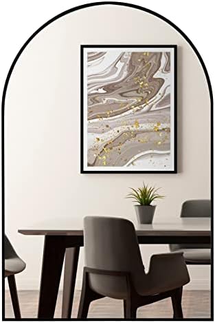 Arched Wall Mirror with Black Metal Frame 20x30 Inches