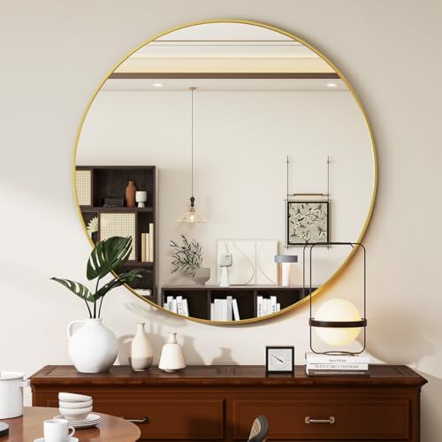 VETROVUE 20 Inch Gold Round Mirror with Metal Frame