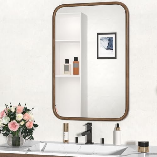 24x36 Wood Grain Frame Wall Mirror for Bathroom Living Room