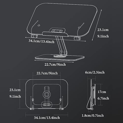 Adjustable Book Stand with 360 Rotating Base and Page Clips - Silver
