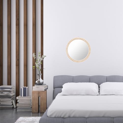 Boho 12 Inch Round Wooden Bead Hanging Mirror
