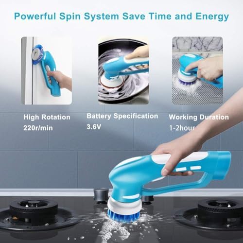 RICHOOSE Cordless Electric Scrubber with 4 Replaceable Heads