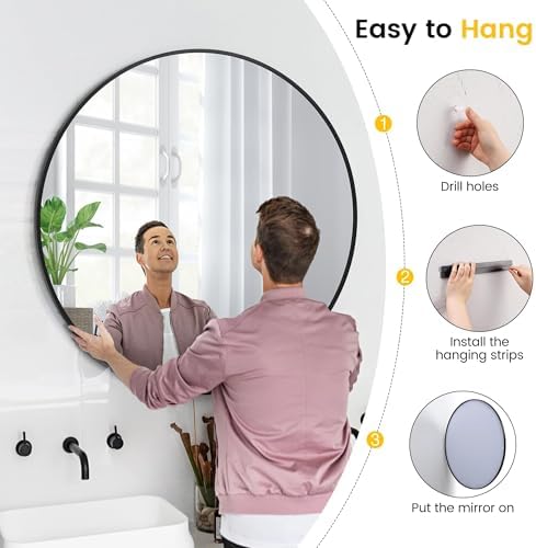 GAOMON 18 Inch Circle Mirror with Black Gold Frame