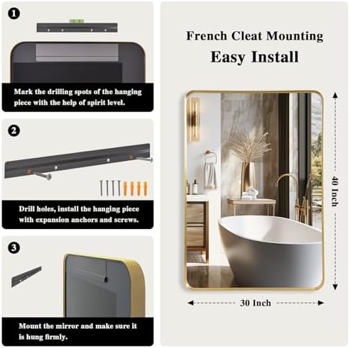 Anpark 30x40 Wall Mirror with Gold Metal Frame