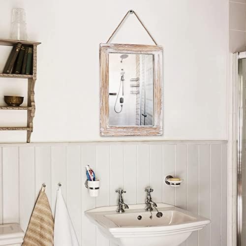Rustic Small Wall Mirror with Whitewashed Wood Frame