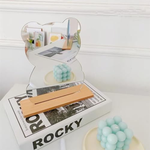 Bear Design Acrylic Frameless Mirror with Wooden Stand