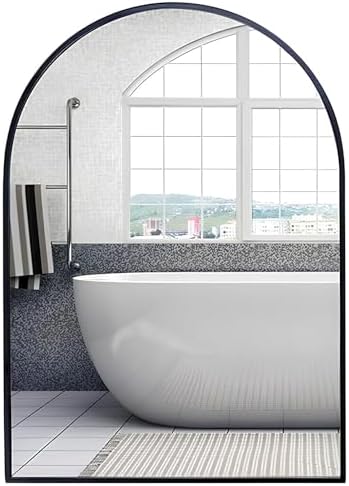 TZUFA Arched Bathroom Mirror with Metal Frame Black 40x60CM