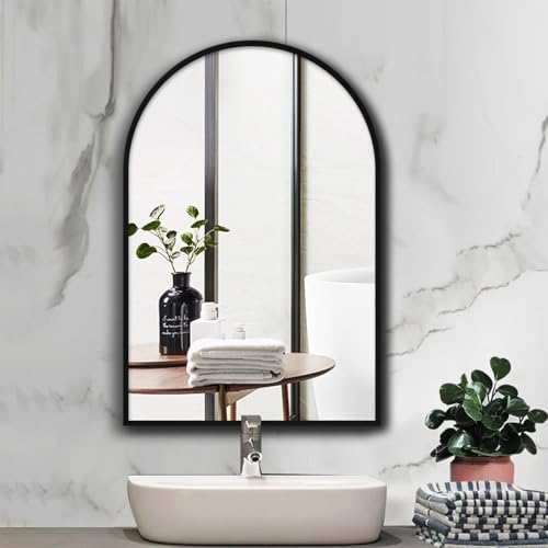 TZUFA Arched Bathroom Mirror with Metal Frame Black 40x60CM