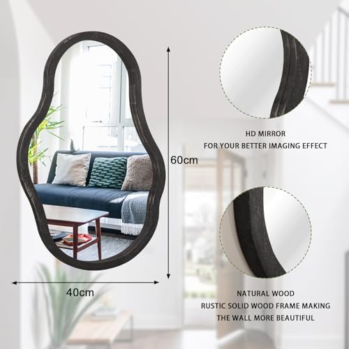 Lzuso Irregular Wooden Framed Wavy Mirror 24x16