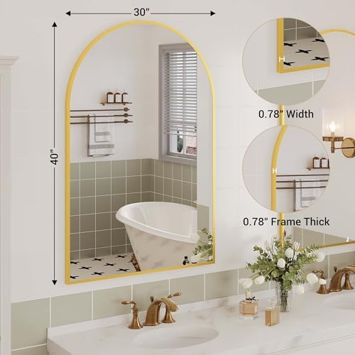 GAOMON 30x40 Arched Wall Mirror with Gold Frame