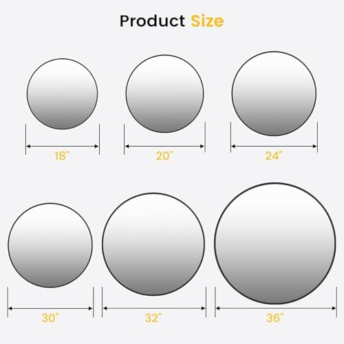 GAOMON 18 Inch Modern Round Wall Mirror with Black Metal Frame