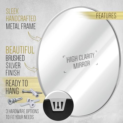 Large Round Wall Mirror - 16 Silver Circle Vanity Mirror