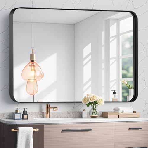Brushed Matte Black 40x30 Inch Bathroom Mirror 1