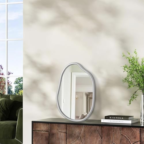 Modern Irregular Wall Mirror with Wood Frame