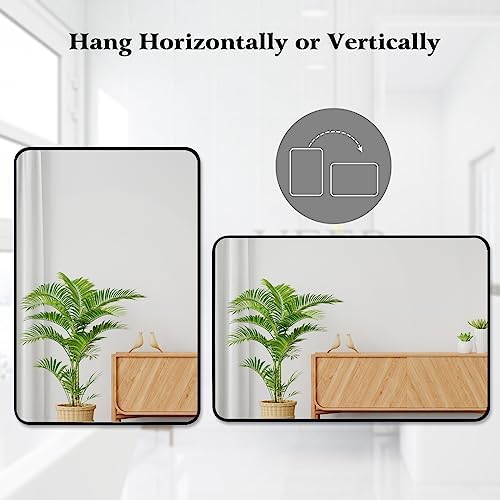 QEQRUG 40x30 Inch Black Frame Wall Mirror