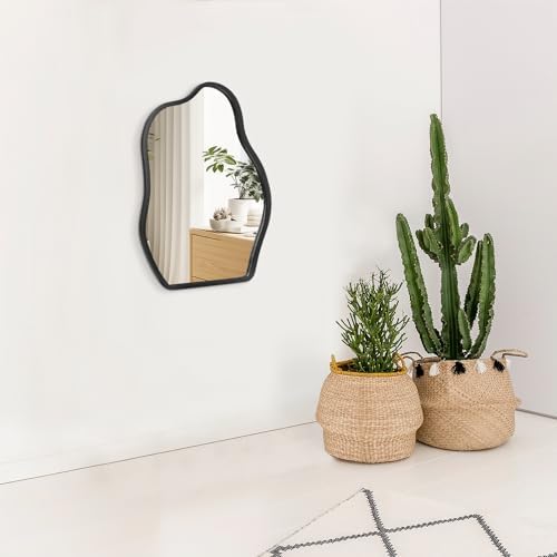 Lzuso Asymmetrical Wood Frame Mirror Oval Unique Modern Decor