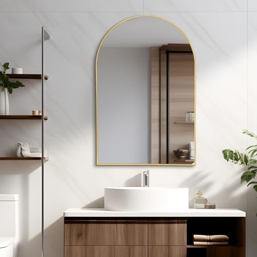 PUZONJIG 20x30 Arched Gold Bathroom Mirror