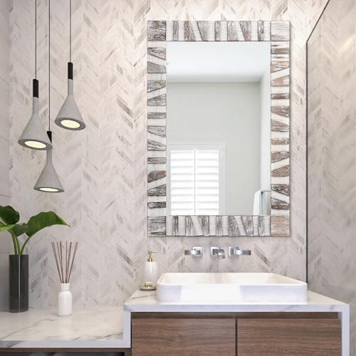Rustic Wooden Frame Mirror 26x18 for Bathroom Bedroom Living Room